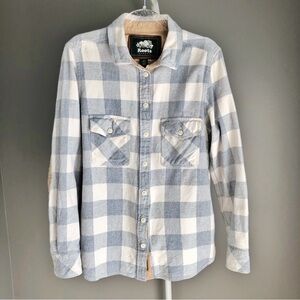 Roots Plaid Thick Casual Blue Long Sleeves Button Down Shirt Sweater Sweatshirt.